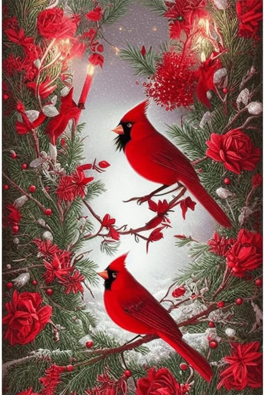 5D Diamond Painting Kit for Adults – Full Drill North American Cardinal, Round Rhinestone Art Kit for Christmas Home Wall Decor (12x16)